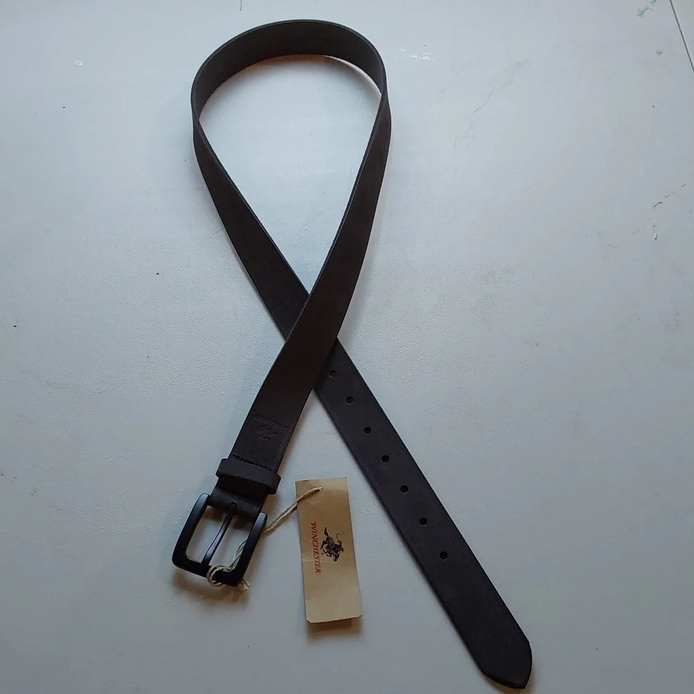 Winchester|Men's Matte Black Premium Full Grain Leather Belt Flat Black Sz.38/40